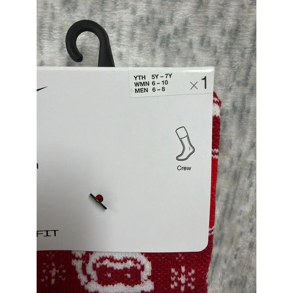 Nike Elite Basketball Crew Socks Red White Holiday Fair Isle SX7866-687 Mens6-8